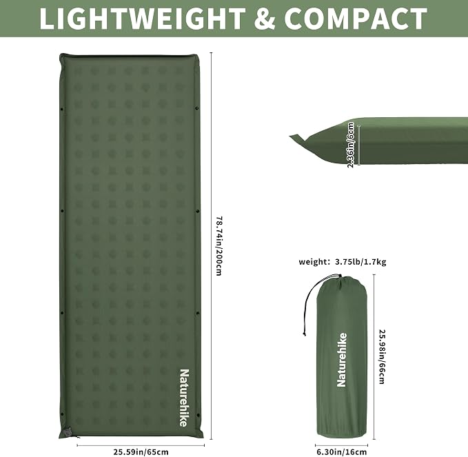 Naturehike Connectable Self Inflating Sleeping Pad, 2.36" Memory Foam Camping Pad, Backpacking Camping Mattress Pad for Tent, Travel, Car, Hammock