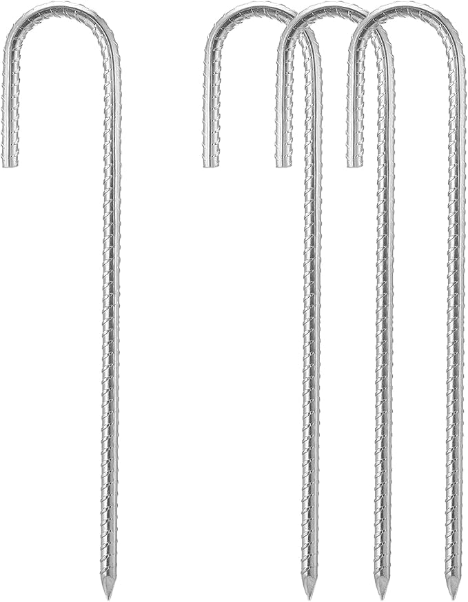 Rebar Stakes, 16 Inch Heavy Duty Galvanised Steel Rebar Ground Stakes, Fence Anchors, Ground Stakes with Hook, Ground Blind Stakes for Marquees, Gazebos, Tents, Trampolines, Camping (8pcs)