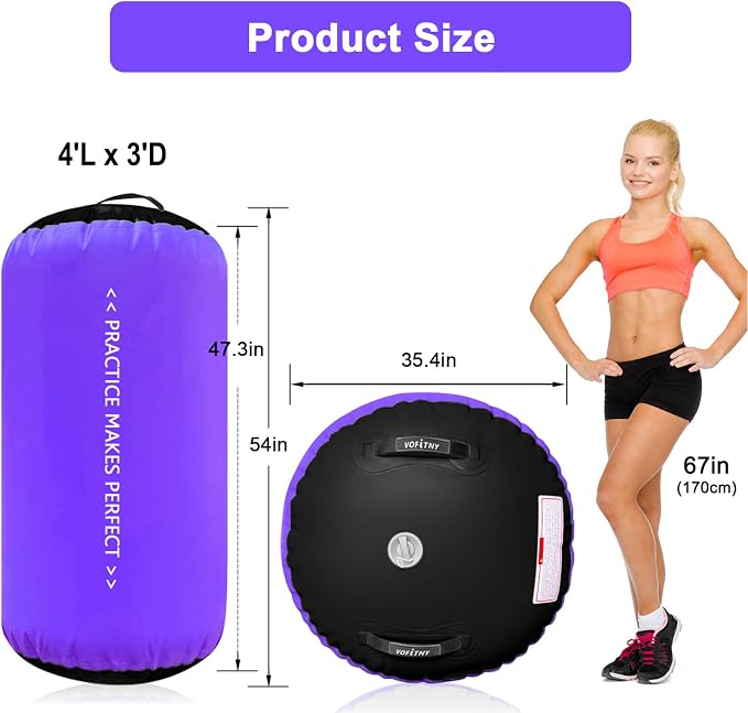 VOFiTNY Inflatable Gymnastics Air mat Tumbling Track with Air Barrel Octagon Mat with Pump for Home/Gym