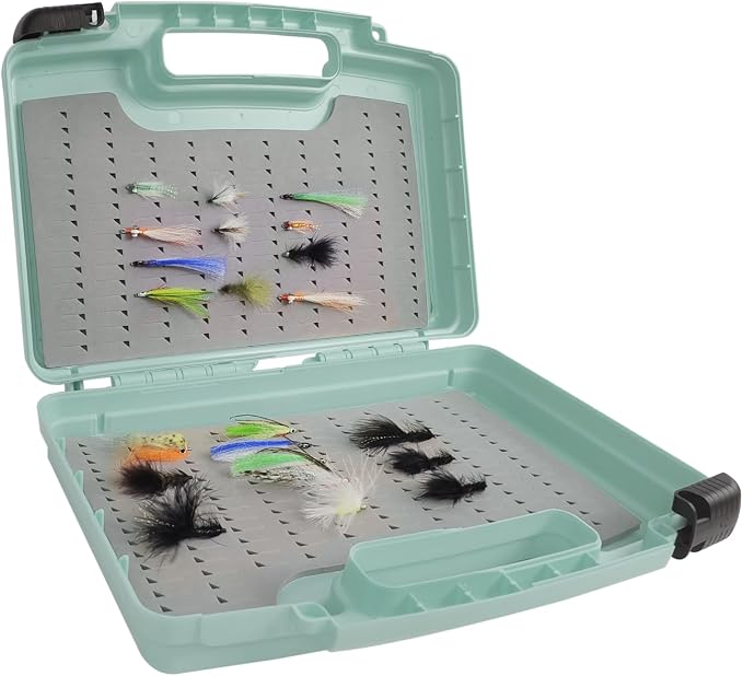 Aventik Streamer Fly Boxes Click Lock Large Streamer Flies Foam Storage Fishing Box Tackle Box Boating Fishing Boxes 14X11X3.35inch/10.43X8.27X3.15inch (SF2 Cyan Blue B+B Foams-14X11X3.35inch)