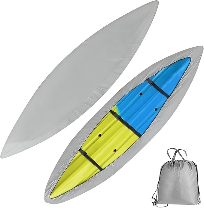 Kayak Cover,420D Heavy Duty Waterproof & UV Resistant Kayak Covers for Outdoor and Indoor Storage,Tear and Fade Resistant Canoe Cover (Grey, XL (for 13.8-15ft Kayak))