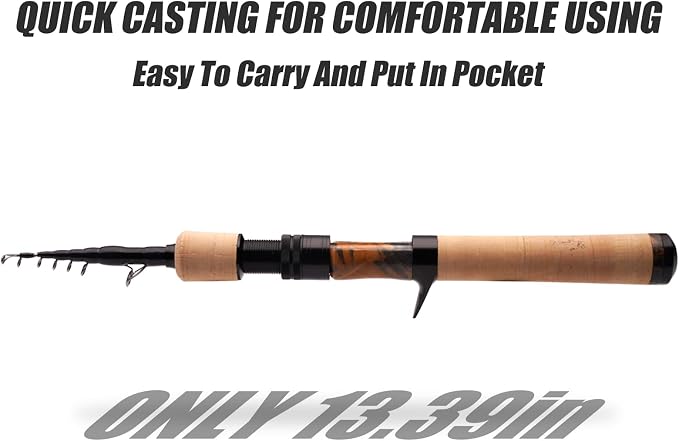 PURELURE Telescopic Fishing Rod Ultralight/Light, Portable Travel Rod 5'9'' | Carbon Fiber Rod Spinning & Casting, FUJI Alconite Ring and Reel Seat, One-Piece Mixed Carbon/4A Cork Handle, Spare Solid Tip