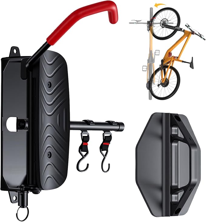 Favoto Swivel Bike Wall Mount - Vertical Bike Rack for Garage & Indoor Storage, Heavy Duty Bicycle Hanger Holds 66 lbs, Space-Saving Wall Hook for MTB, Road & E-Bikes (1 Pack)