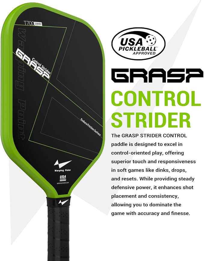 Warping Point Pickleball Paddle, Carbon Fiber Paddle with Endura Friction Surface, Polymer Honeycomb Core, Design for Ultimate Spin & Power, Large Sweet Spot & Contro, USAP Approved