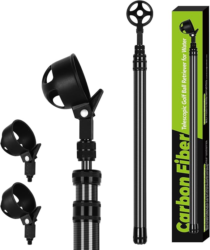 Carbon Fiber Golf Ball Retriever Telescopic 9FT, Lightweight Anti-Rust Extendable Ball Retriever Tool Golf for Water, Pond, Underneath Bushes, Shallow River, GolfBall Grabber Tool for Golfers