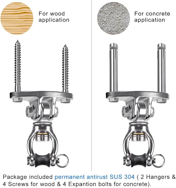 SELEWARE Silent Bearing Swivel Swing Hangers Stainless Steel Swing Hooks Ceiling Mount Bracket for Aerial Yoga Silks Swing Chair Heavy Bag Swing Set Indoor Outdoor Swing 2 Pack