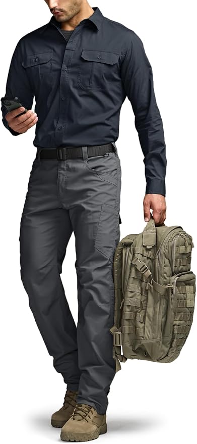 CQR Men's Long Sleeve Tactical Shirts, Ripstop Military Work Shirts, UPF 50+ Breathable Button Down Outdoor Hiking Shirt