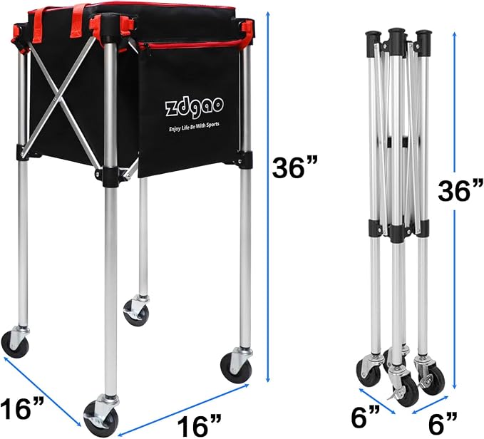 Pickleball Tennis Hopper–Foldable Cart Holds 180 Tennis/160 Pickleballs | Large Capacity |Lightweight with Wheels| Removable Bag| Side Pocket | Multi-Sport Use