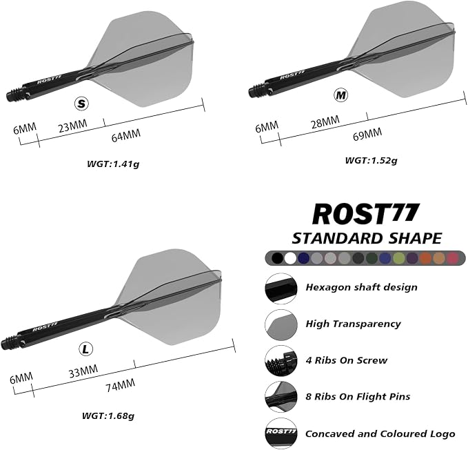 CUESOUL ROST 77 Integrated Dart Shaft and Flight Big Wing/Standard Shape Colour Collection Pack of 12 pcs