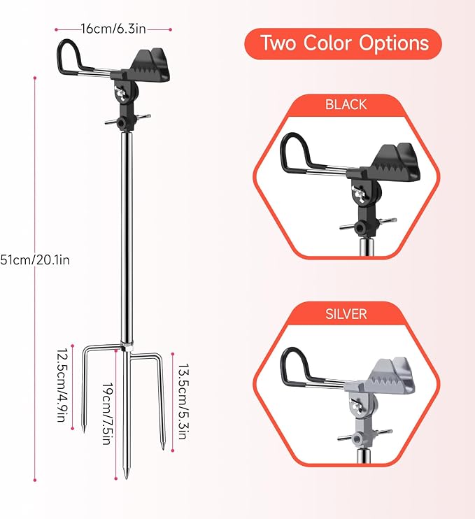 Fishing Pole Holder Upgraded 360° Adjustable Stainless Steel, Fishing Rod Holder for Ground, Heavy Duty Bank Fishing Outdoor Fishing Gear