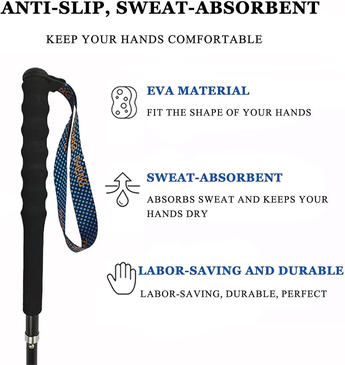 OKHEALING Ultralight Trekking Poles, Foldable, Set of 2, Ultralight Carbon Fiber, Trail Poles with Moisture Wicking Handle, with Storage Bag