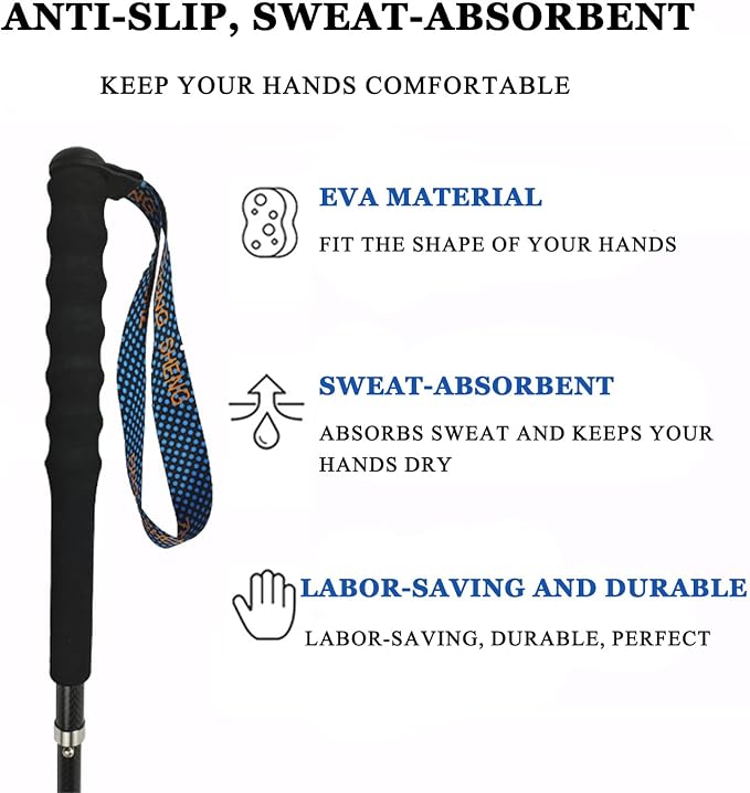 OKHEALING Ultralight Trekking Poles, Foldable, Set of 2, Ultralight Carbon Fiber, Trail Poles with Moisture Wicking Handle, with Storage Bag