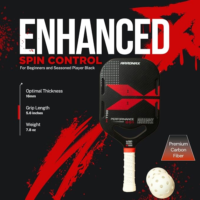 Arronax 16mm Thermoformed Carbon Fiber USA Approved XT700 Pickleball Paddle for Beginners and Seasoned Player Black