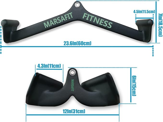 MARSAFIT Home Gym Fitness Rowing T-bar V-bar Pulley Cable Machine Attachment, Bicep Curl Tricep LAT pulldown Bar Back Strength Training Handle Grips LAT Pull Down Bar for Seat Row Workout