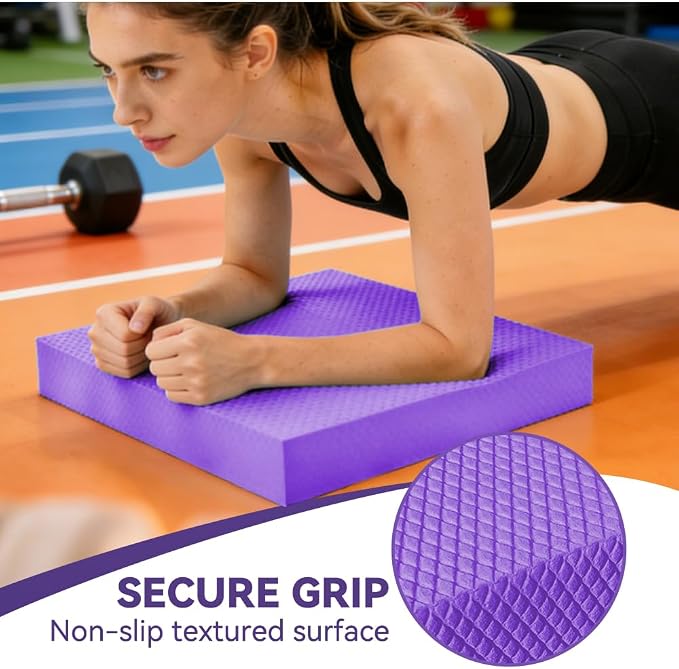 Extra Large Yoga Exercise Balance Pad - Thick Non-Slip Stability Cushion for Pilates and Exercise - High Density Foam Trainer for Core Strength Home Gym - Bonus: 10-Position Resistance Band!