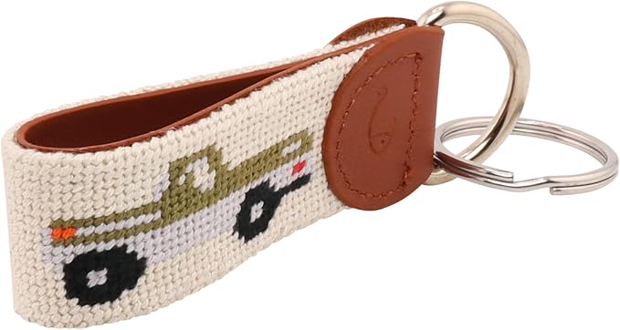 Leather Hand-Stitched Needlepoint Key Fob or Key Chain