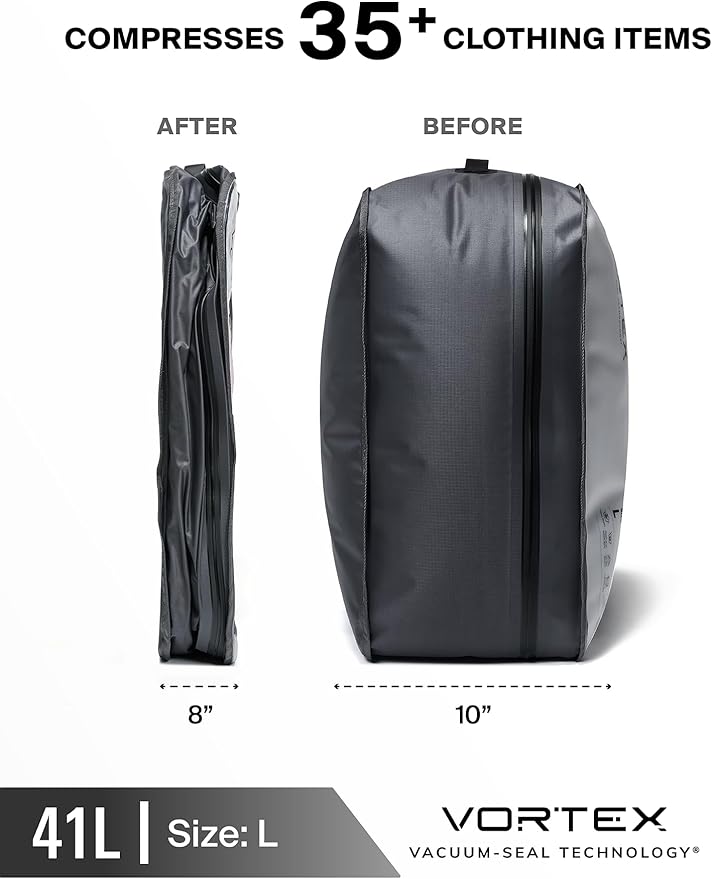 Black Voyage Reusable Vacuum Compression Travel Bag for Carry-On Suitcase and Backpack, Recycled IPX8 Waterproof Space Saver Vacpack (1-Pack, 41L - No Pump)