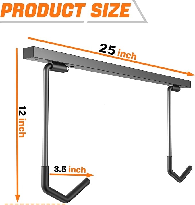 TORACK Overhead Bike Rack for Garage, Ceiling-Mounted Bicycle Storage Hooks for 2 Bikes (Horizontal) or 4 Bikes (Vertical), Adjustable Bicycle Hooks for Mountain, Road Bike