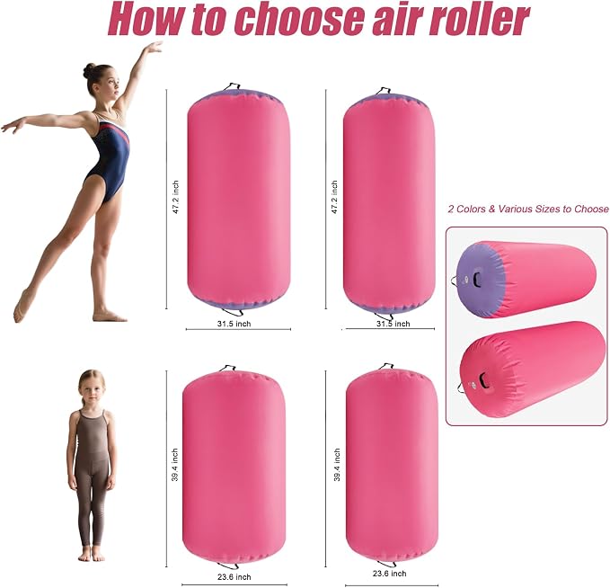Air Roller Gymnastics Barrel Inflatable Tumbling Roller Air Mat with Electric Pump for Backhandspring Training Yoga Cheerleading Home Use Gym