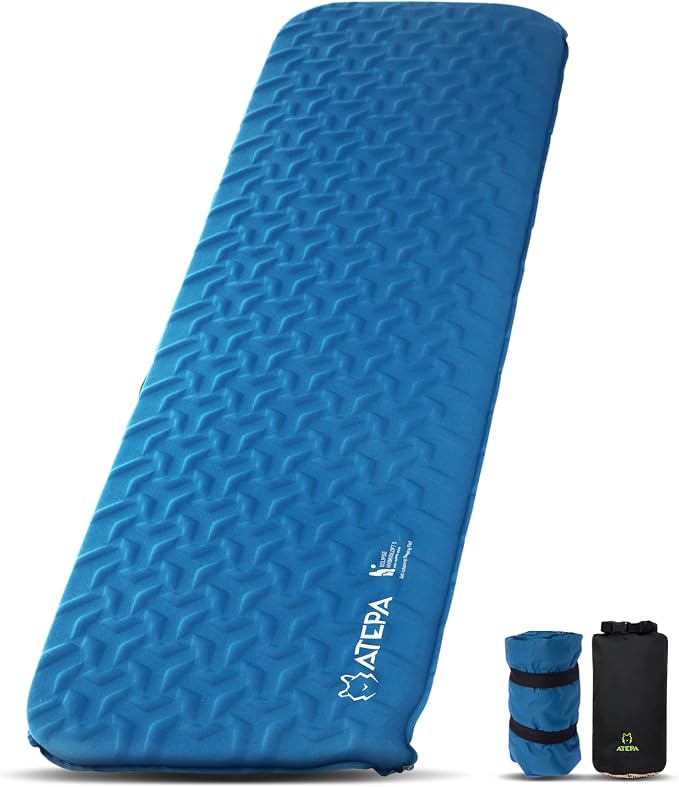 ATEPA Ultralight Self Inflating Sleeping Pad for Backpacking, 1.65lbs Compact 3-Season Camping Mat with R-Value 2.3, 1.2" Thick Insulated Foam Pad for Hiking, Trekking & Mountaineering - Blue