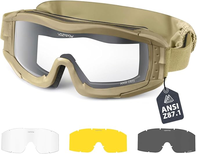 Airsoft Goggles Anti Fog with ANSI Z87.1 Certified, Safety Goggles Impact Resistant, Tactical Shooting Glasses