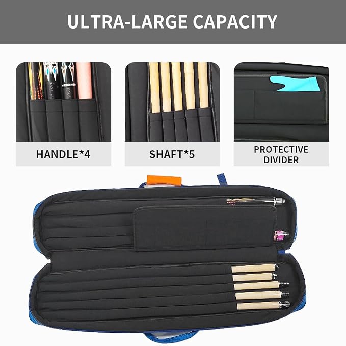 Pool Cue Case – Durable 4x4 & 4x5 Billiard Pool Cue Stick Carrying Case with Large Storage Space, Waterproof Billiards Accessories
