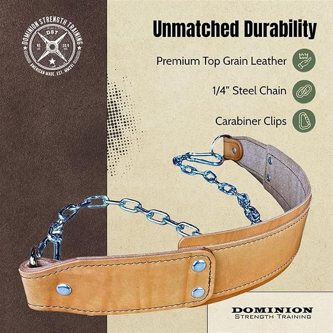 Heavy-Duty Leather Dip Belt with Steel Chain - Ultimate Accessory for Weighted Pullups, Dips, and Progressive Overload