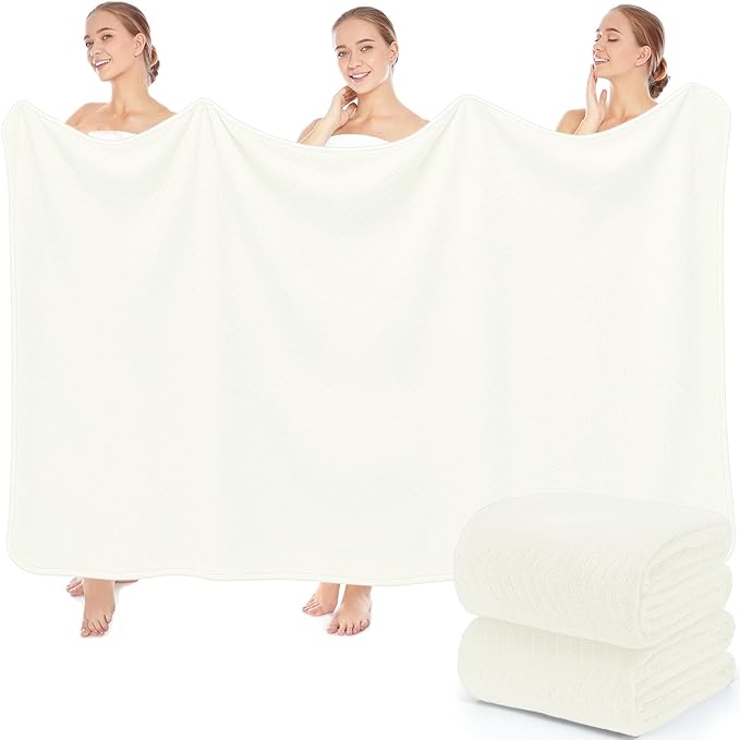 SmoothNovelty 2 Pack Bath Sheets 40 x 80 Inch Oversized Jumbo Extra Large Towels Quick Dry Coral Fleece Absorbent Soft Lightweight XL Shower Towels for Home Gym Travel Beach Spa Pool Hotel (White)