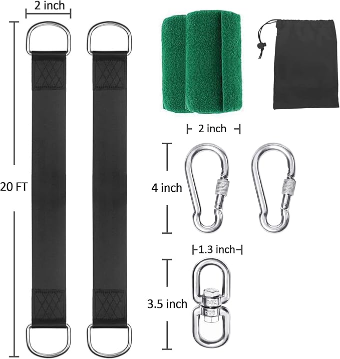 Safe Tree Swing Hanging Straps Kit, 3FT/10FT/15FT/20FT, Heavy Duty Holds 5500LBS Extra Long Adjustable Tree Swing Straps, Easy & Fast Way to Hang Any Swing or Hammock(20 FT)