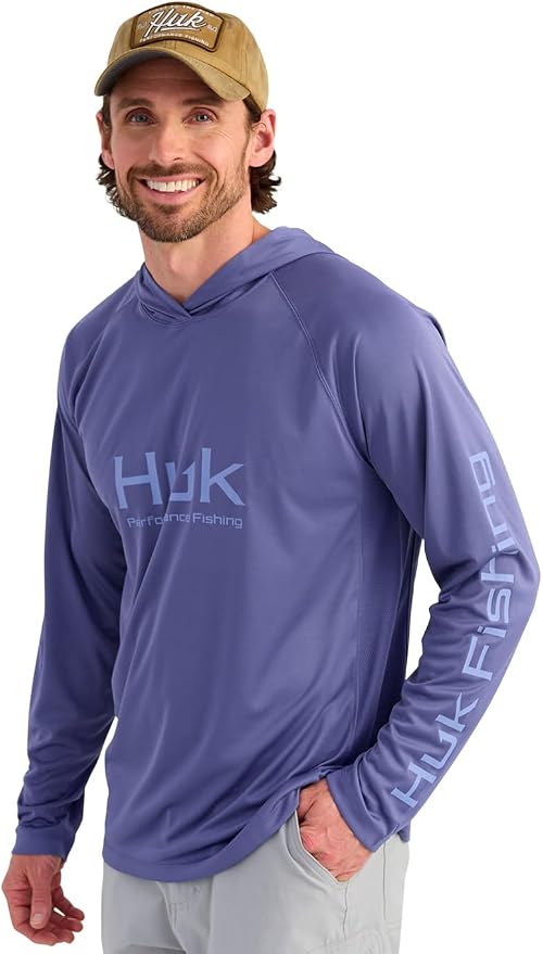HUK Mens Pursuit Vented Long Sleeve Hoodie, Fishing Shirt with Hood
