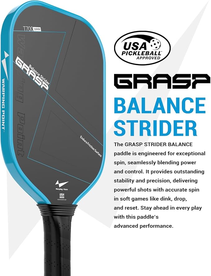 Warping Point Pickleball Paddle, Carbon Fiber Paddle with Endura Friction Surface, Polymer Honeycomb Core, Design for Ultimate Spin & Power, Large Sweet Spot & Contro, USAP Approved