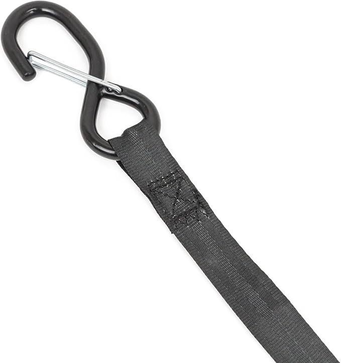 PowerTye - 1 inch x 10ft Long Retractable Ratchet Tie Down Strap with Latch Hooks - Self-Retracting Ratchet, Ideal for Motorcycle, ATV, and Light Cargo, Includes Nylon Storage Bag, Black (Pair)