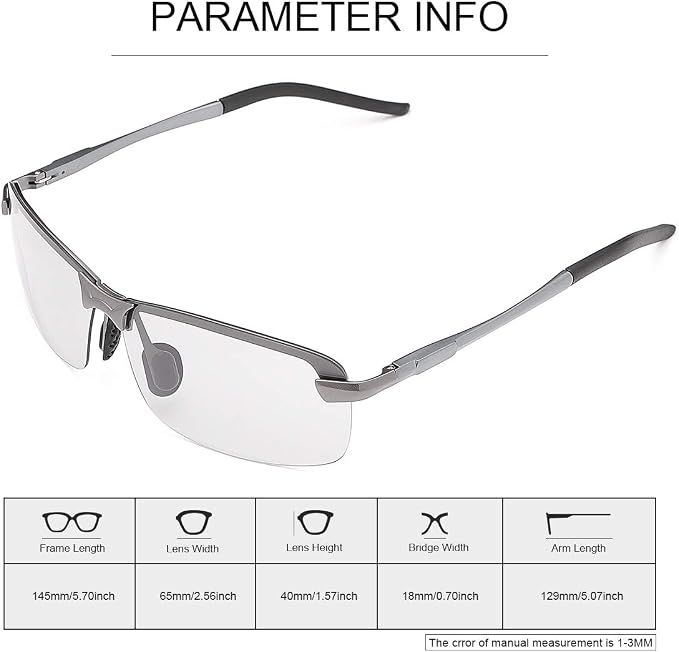 Polarized Photochromic Sunglasses for Men - UV Protection and Lightweight Sun Glasses for Driving Fishing
