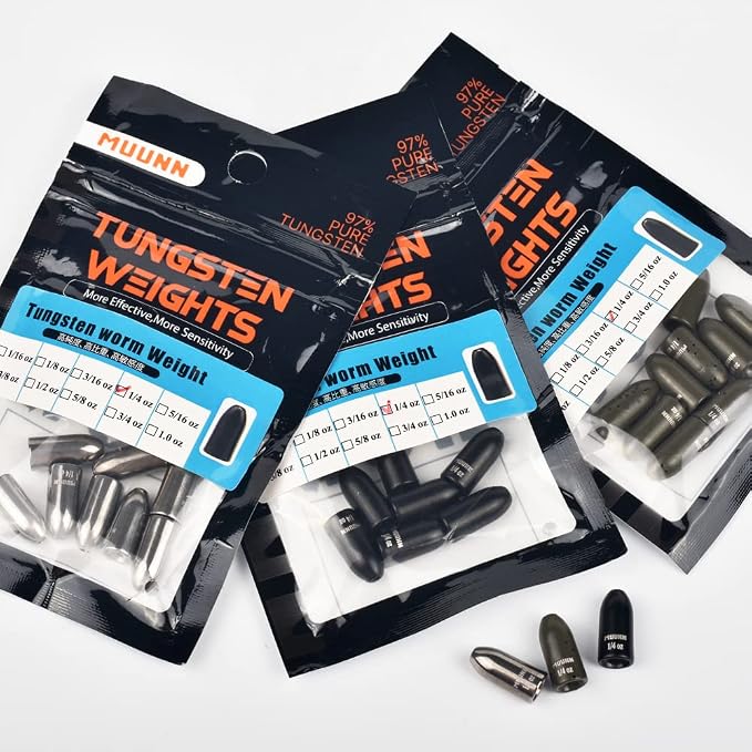 10pcs Tungsten Worm Weights, More Sensitive Tungsten Fishing Weights Sinker for Bass Fishing, 1/16oz to 1 oz