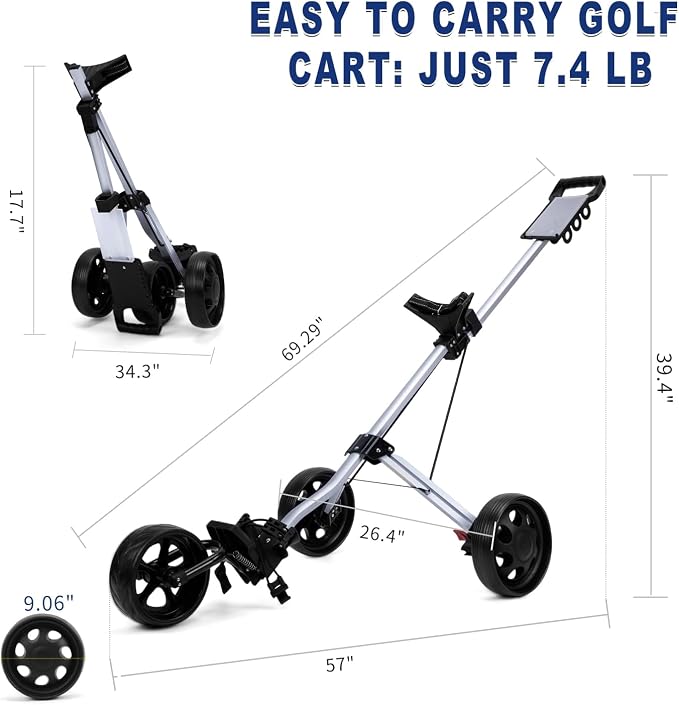 PGM Foldable Golf Push Pull Cart for Stable and Durable with Foot Brake, Lightweight Walking Cart with 3 or 4 Wheels for Courses and Players