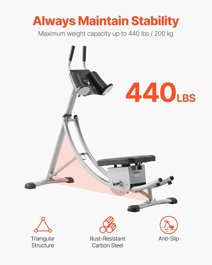 VEVOR AB Workout Machine, Ab Workout Equipment at Home Gym, Core & Abdominal Trainers for Women, 440 lbs Weight Capacity Strength Training Ab Cruncher, Foldable Adjustable Fitness Exerciser