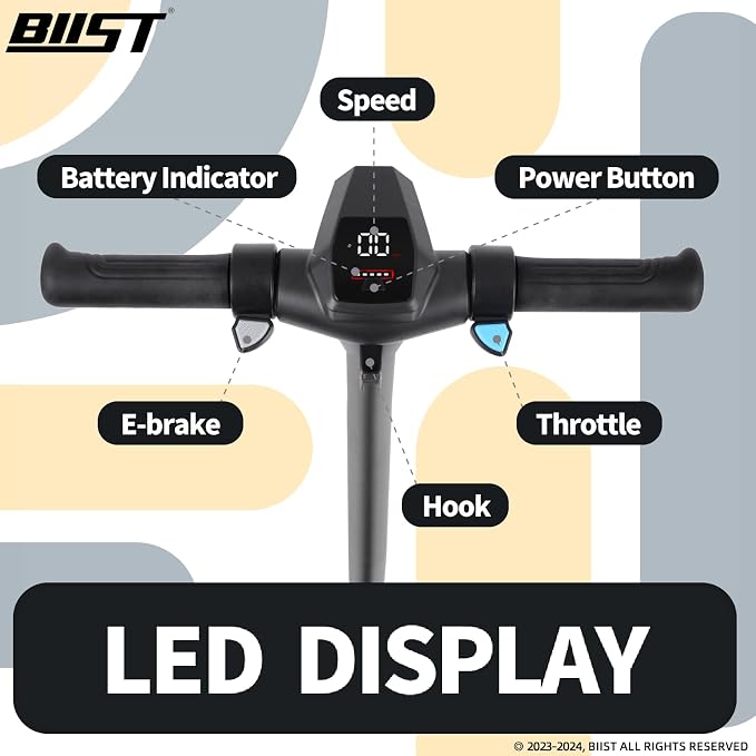 BIIST Foldable Electric Scooter for Kids, with LED Front Head Lights, Bar Lights, Shining Pedal Lights, LED Display, Dual Brakes 150W Motor Kids Electric Scooter， UL2272 Approved