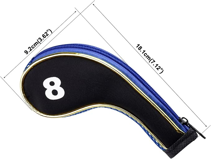 Andux Gold Golf Iron Club Head Covers No. on Both Sides Long Neck with Zipper 12pcs/Set