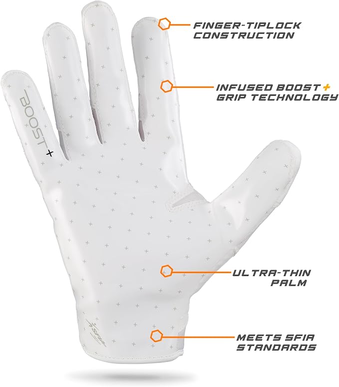 Grip Boost Football Gloves - Solid Stealth 6.0 Boost Plus Sticky Technology - Adult and Youth Football Gloves for Wide Receiver - Men's and Boys Sizes