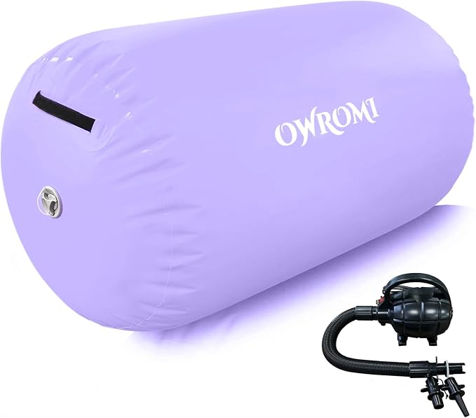 Inflatable Gymnastics Air Mat Tumble Track with Gymnastics Air Barrel - Inflatable Air Spot Tumbler Backbend Trainer Air Roller Tumbling Mat with Electric Pump