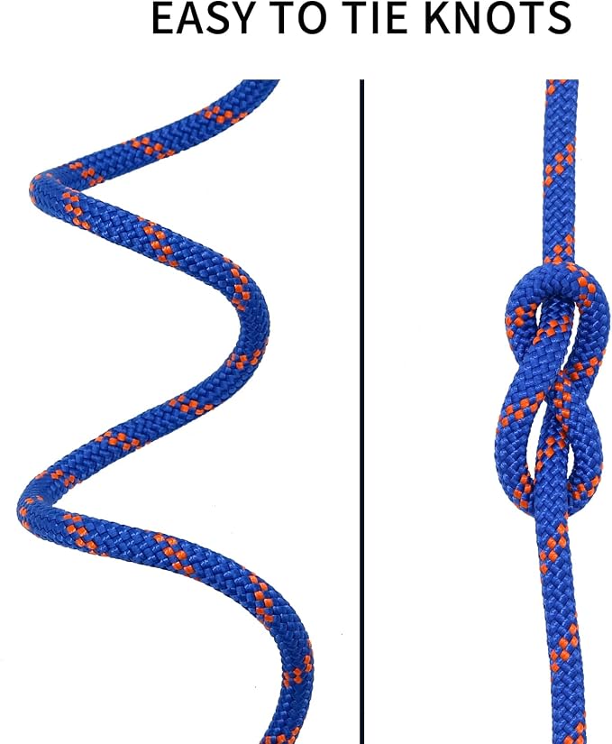 NewDoar Static Climbing Rope - 8mm (5/16c) / 10mm (3/8”) Double Braid Accessory Cord for Rock,Hauling, Prusik, Survival - Pre-Cut 20FT, 50FT, 100FT, 165FT Lengths - Outdoor, Fire Rescue Equipment