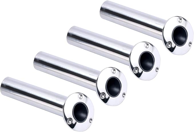 Amarine Made 4-Pack Heavy 316 Duty Stainless Steel Rod Holders with Drain, Flush Mount Fishing Rod Pole Holders (90 Degree)