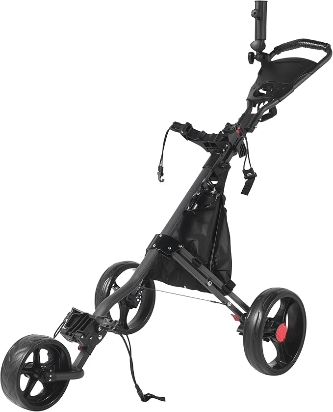 3 Wheel 360 Rotating Front Wheel Golf Push Cart Lightweight and Foldable Walking Golf Cart Umbrella Holder Included (3 Wheel)