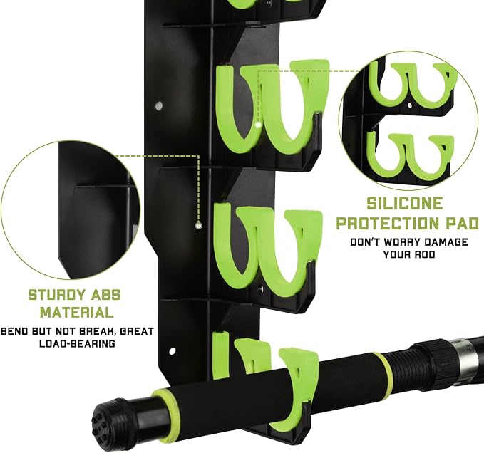 Hikeen Fishing Rod Holders, Fishing Pole Holders for Garage, Wall or Ceiling Mounted Fishing Rod Rack Holds Up to 10 Rods（1 Pack）