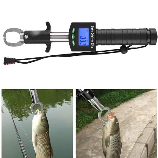 3 in 1 Digital Fish Grip Scale,25kg/55lb Fish Lip Grabber Fish Lip Grip with 1M Tape Measure ?¨º?¡ìBlack)