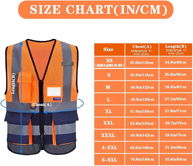 A-SAFETY High Visibility Mesh Safety Reflective Vest with Pockets and Zipper,Hi Vis Viz Reflective Safety Vest(Orange&Navy Mesh XL)