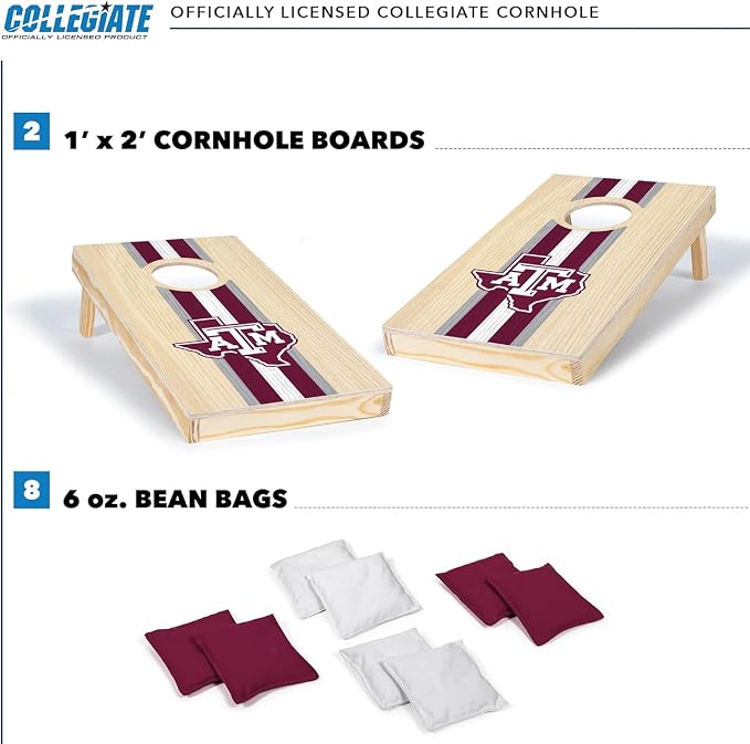 Wild Sports College Portable Size 1' x 2' Solid Wood Cornhole Set with Direct Print HD Team Graphics – Travel Size