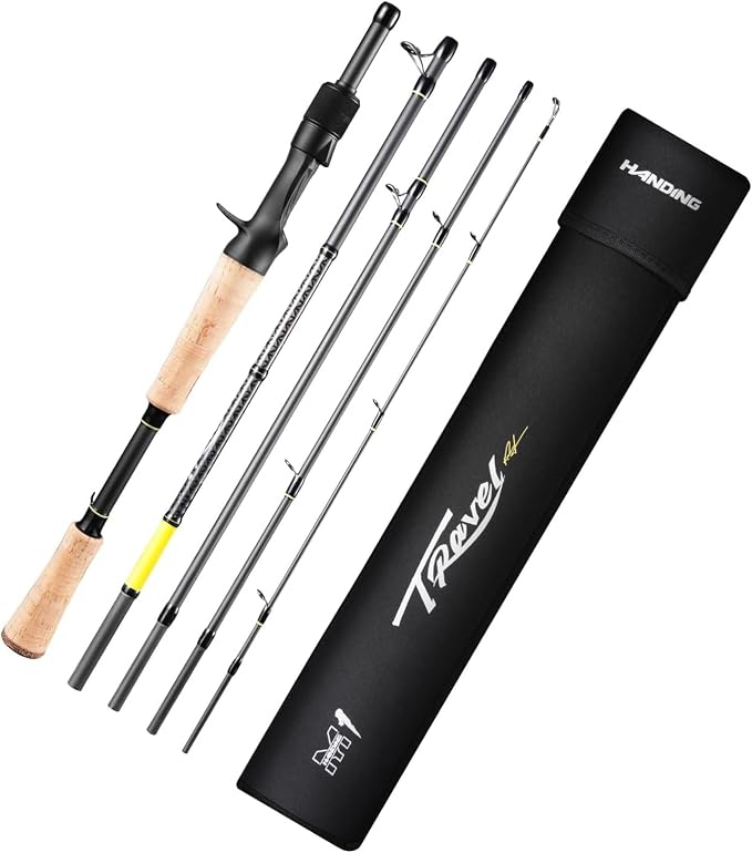 HANDING M1 Travel Fishing Rod 5/6-Piece Travel Spinning & Casting Rod | Travel Bass Fishing Rod Medium/Medium Heavy Power for Largemouth Smallmouth Spotted Bass Walleye Perch and Other Freshwater
