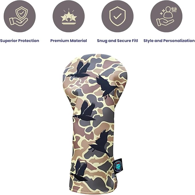 Duck Hunter Driver Headcover, Premium Camouflage Golf Club Cover with Flying Birds, Durable & Weather-Resistant Headcover for Driver