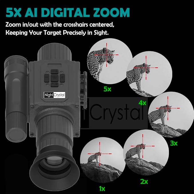 Day Night Vision Scope Digital Monocular Riflescope, 1080p HD, 5X Digital Zoom, Shock Resistant, with Picatinny Mount, Perfect for Hunting and Wildlife Observation (Without Battery)